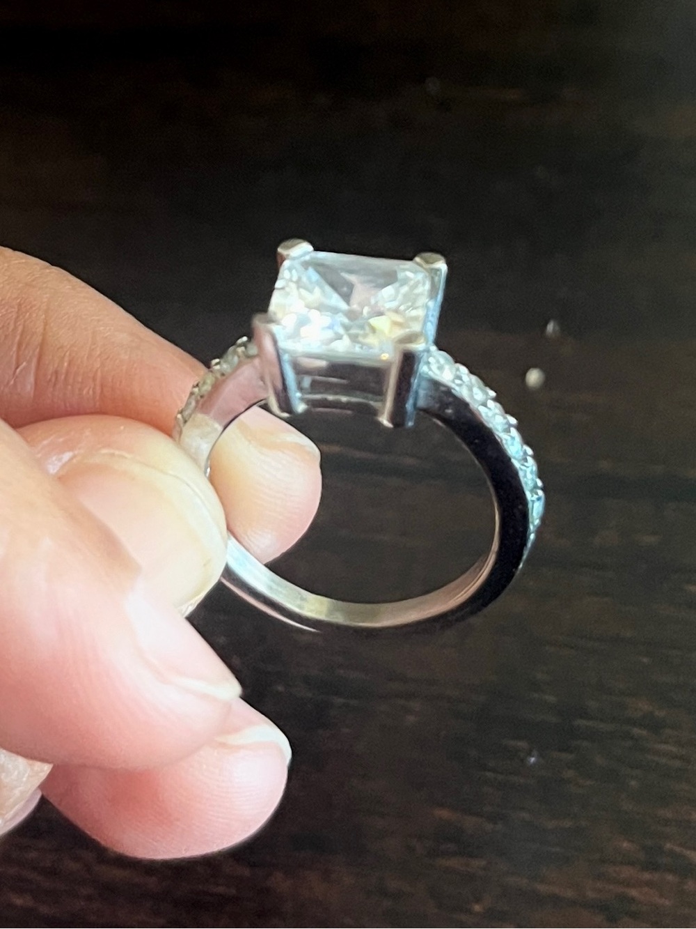 Square-Cut Clear Stone Ring in Silver Tone